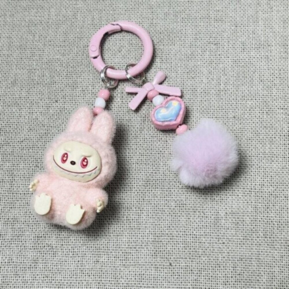 New Popular Hot! mini Pink Cotton Candy Labubu Baby keychain dangeler figure